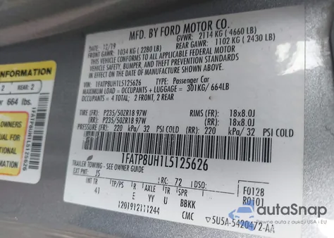 2020 Ford Mustang Ecoboost Premium from USA, damaged, VIN 1FATP8UH1L5125626